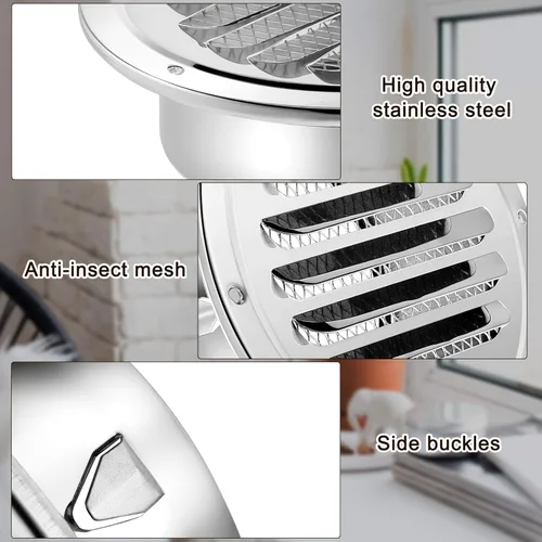 Vista 5 de Zonon 4 rejillas de ventilación de acero inoxidable Soffit de 4 pulgadas, cubierta de ventilación redonda para secadora con pantalla de malla