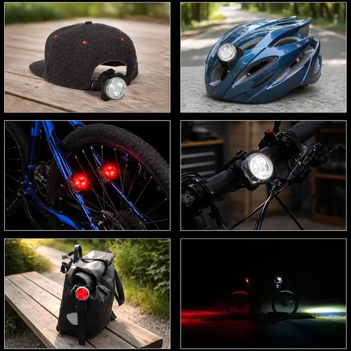 Vista 8 de Juego de 4 luces de bicicleta recargables por USB, impermeables, faros delanteros y traseros LED y luces traseras para bicicleta de montaña, 4 modos