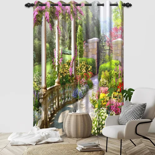 Vista 37 de Cortinas opacas para ventana con vista de cascada, día soleado, amanecer, primavera, paisaje natural, cortinas de ventana con aislamiento térmico