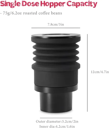 Vista 6 de Tolva de dosis única compatible con Eureka Atom Espresso Molinillo de aluminio de dosis única Tolva y tapa con soplador de aire de fuelle de silicona