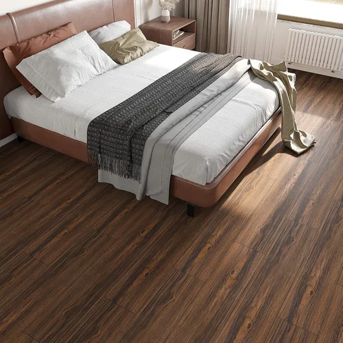 Vista 3 de VEELIKE Tablones de suelo de 6 x 36 pulgadas, vinilo impermeable de madera marrón oscuro, autoadhesivo, extraíble para baño, dormitorio, cocina