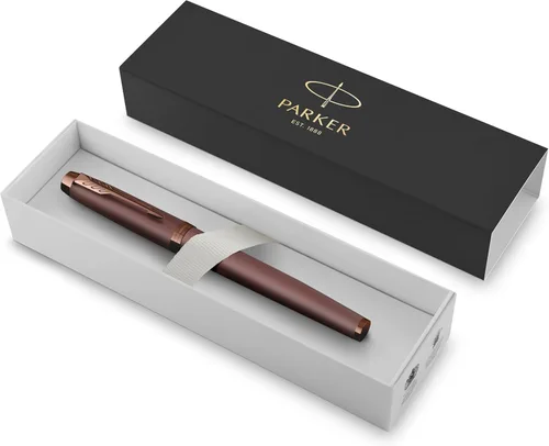 Vista 2 de PARKER IM - Pluma estilográfica monocromática, acabado burdeos y recortes, punta fina, tinta azul, caja de regalo