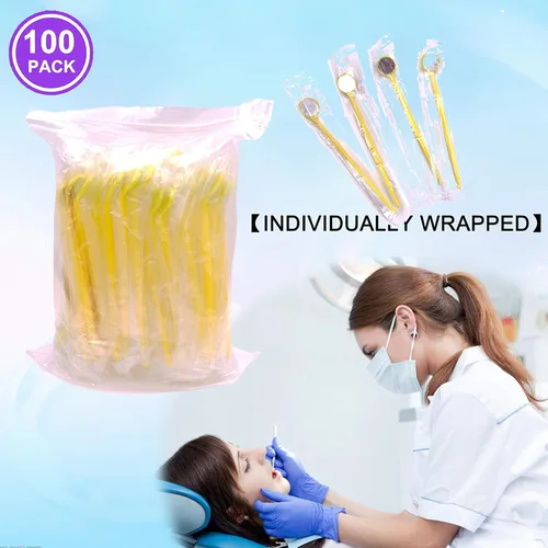 Vista 3 de 100pcs Desechables Examen Dental Boca Espejos Oral Dental Espejo Instrumento Dental Plástico (Amarillo)