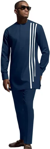 Vista 7 de SEA&ALP Trajes africanos para hombre Dashiki de 2 piezas Blanco