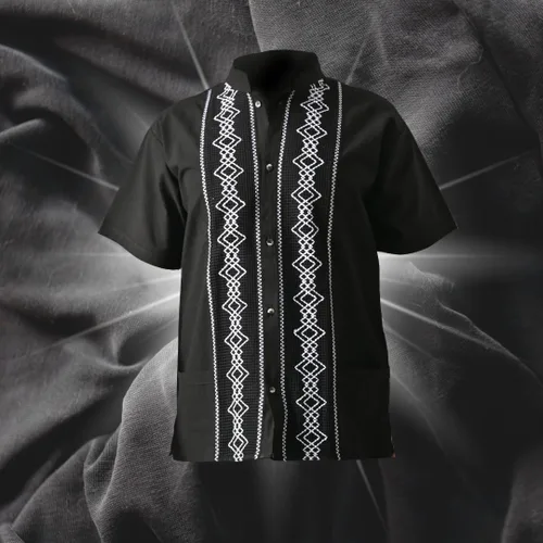 Vista 3 de Camisa de manga corta de Guayabera mexicana para hombre Camisa mexicana bordada estilo tradicional. Hecho en México. 100% algodón
