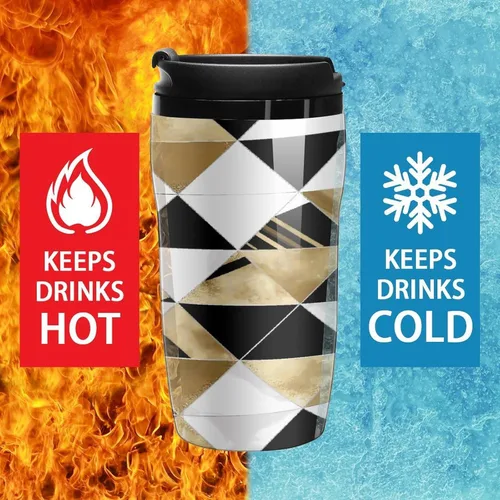 Vista 5 de Fashion Modern Black White Gold Triangles Coffee Cup Hot Coffee Travel Mug Reusable Iced Coffee Cups Double Heat Insulation Coffee Mug with