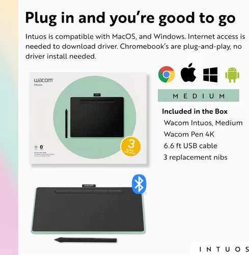 Vista 7 de Wacom Intuos Medium - Tableta gráfica de dibujo Bluetooth, portátil para profesores, estudiantes y creadores, 4 ExpressKeys personalizables