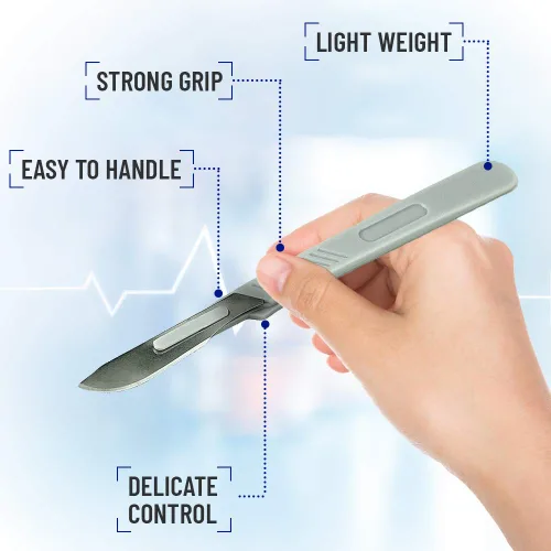 Vista 3 de MedHelp Escalpelos Desechables 10 - Herramienta de Dermaplaning Escalpelos 10 con Mango de Plástico, Hojas de Dermablade de Acero de Alto Carbono