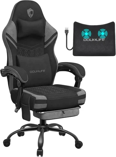 Vista 10 de Silla para videojuegos, silla de computadora de tela Tech con masaje, silla de oficina con cojín ensanchado de resorte, silla ergonómica de respaldo