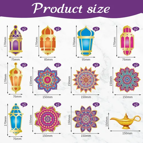 Vista 2 de Zonon 52 piezas de decoración de Ramadán Mubarak Noches árabes, decoración de fiesta Eid Mubarak Eid Mubarak colgantes de papel de aluminio