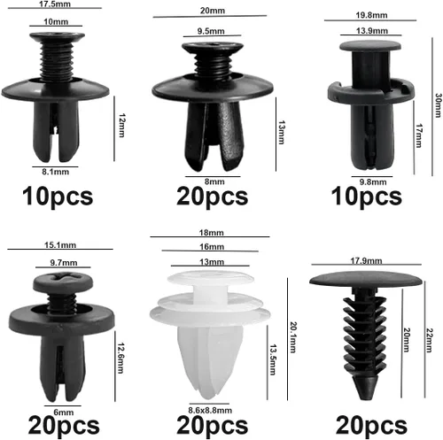 Vista 2 de AUCELI 100 clips de retención de parachoques de automóvil, kit de clips de remache de plástico para automóviles, 6 tamaños de remaches de empuje