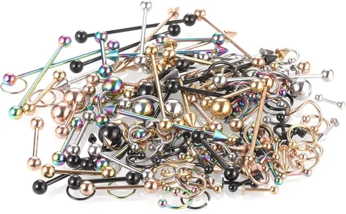 Vista 6 de Xpircn 150 piezas Kit de Piercing de Joyería de Acero Inoxidable Labio Nariz Lengua Tragus Cartílago Daith Eeybrow Piercing Anillos Cuerpo Piercing