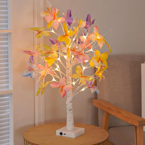 Vista 39 de Lámpara de árbol de Pascua iluminada, decoración de Pascua para mesa, mini árbol de abedul artificial, decoración de bonsái para dormitorio, mesita