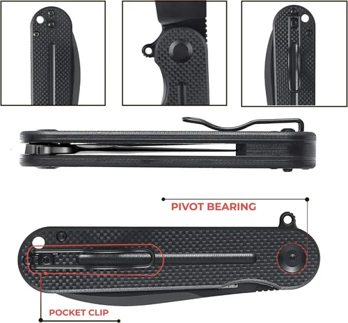 Vista 20 de Firebird Ganzo FH922PT-BK EDC Navaja de bolsillo plegable con filo de navaja, acero inoxidable D2, hoja negra, mango G10 con clip, cuchillo