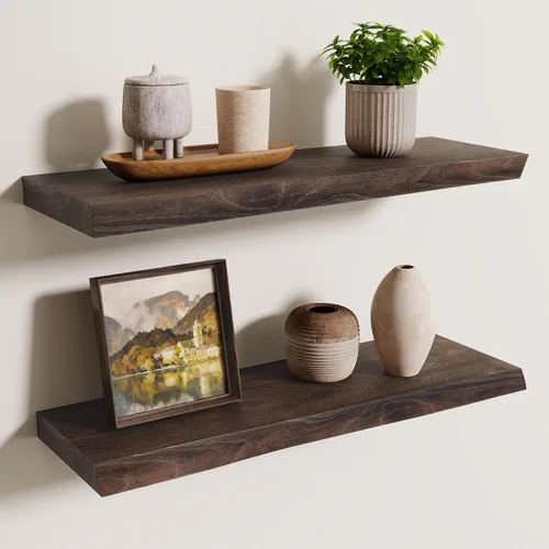 Vista 26 de Axeman Estantes flotantes de madera de olmo rústico para pared, estante de pared de 48 x 8 pulgadas de profundidad con soporte invisible, estantes