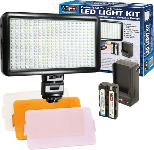 Vista 9 de Kit de luz Vidpro LED-330 para foto y video - Luz LED de panel para cámara - Luz ajustable y regulable se adapta a cámaras, videocámaras y DLSR