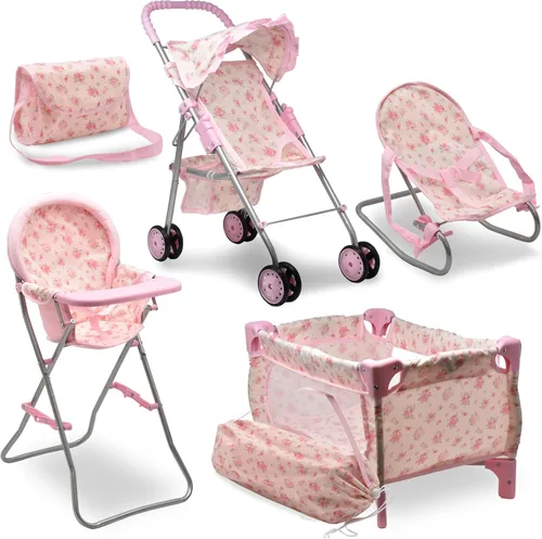 Vista 8 de Juego de cama y asiento de bebé, juego de bebé, accesorios para muñecas de bebé, bolsa de pañales para silla alta, juego de rol, juego de rol