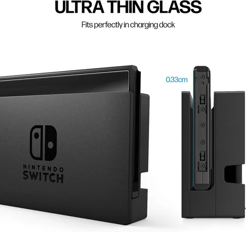 Vista 6 de Power Theory Designed for Nintendo Switch 6.2" Screen Protector Tempered Glass 9H Hardness, Easy Install Kit, 99% HD Bubble Free Clear, Case