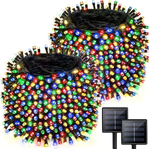 Vista 9 de Paquete de 2 480 luces LED solares de Navidad para exteriores, 170 pies de largo, luces solares súper largas para exteriores con 8 modos y función