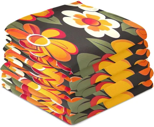 Vista 4 de GAIREG Orange Retro Hippie Flowers Large Kitchen Towels, 28x18 Decorative Hand Towels for Kitchen Cute, Set of 4