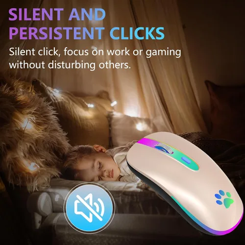 Vista 5 de FUWANG Ratón Inalámbrico, Ratón Bluetooth Inalámbrico LED Recargable, Ratón Bluetooth Portátil USB Óptico 2.4G de Dos Modos con Receptor USB