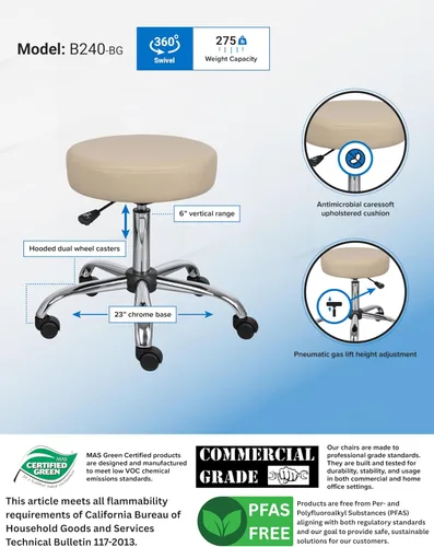 Vista 4 de Taburete médico Boss Office Products, cómodo, en color beige, Madera, Beige