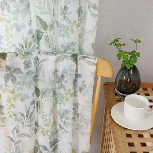 Vista 5 de Cortinas de cocina transparentes impresas de 36 pulgadas de longitud Verde salvia/multi