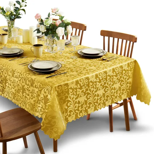 SiinvdaBZX Mantel rectangular de damasco, diseño jacquard de lujo, mantel dorado de 60 x 84 pulgadas, mantel de poliéster satinado sin arrugas para