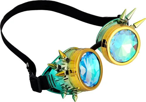 Vista 99 de Gafas de caleidoscopio retro con pinchos, gafas de cristal arcoíris steampunk estilo soldadura, gafas de cosplay punk
