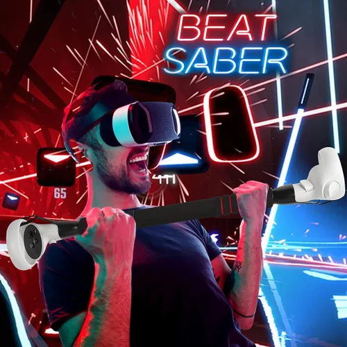 Vista 3 de OOAVR VR Beat Saber Handles,Long Stick Handle Extension Grips Compatible with Oculus Quest,Quest 2 or Rift S Controllers Playing Beat Saber