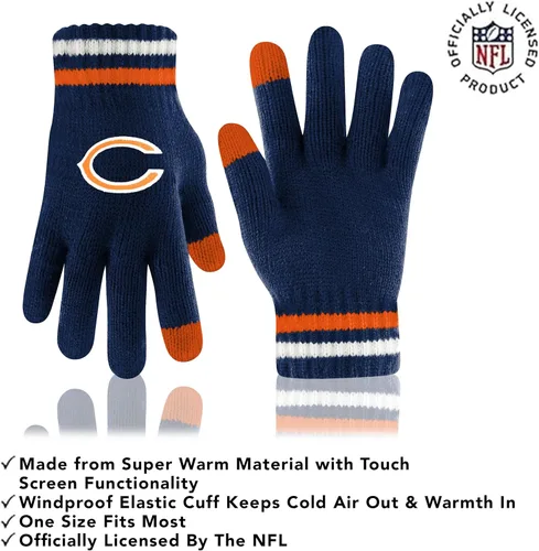 Vista 15 de Ultra Game Adults NFL Official Super Soft Team Stripe Winter Beanie Knit Hat with Extra Warm Touch Screen Gloves