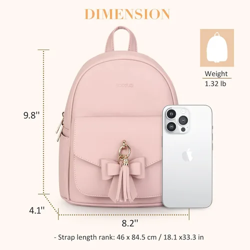 Vista 6 de ECOSUSI Mini mochila para mujer, bonita mochila pequeña con lazo, bolsa de cuero, con borla