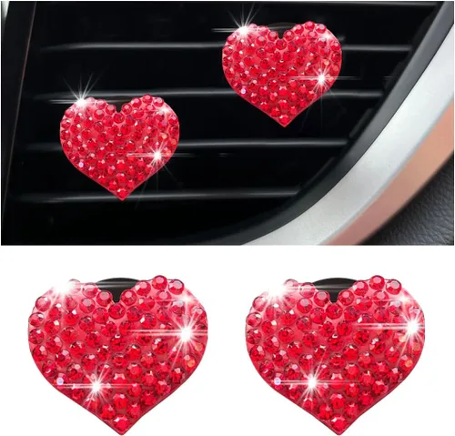 Vista 9 de Osilly Clips brillantes para ventilación de automóvil, 2 piezas de clip de salida de aire acondicionado con dije de corazón, accesorios de diamantes