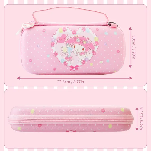 Vista 5 de HYPERCASE Pink Carrying Case for Nintendo Switch Lite, Shockproof Protective Hard Travel Shell with 8 Game Card Slots, Adjustable Shoulder Strap and