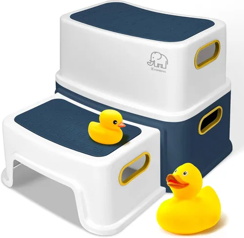 Vista 7 de Forbena Taburete Escalón para Niños para Baño, Taburete de Dos Escalones para Niños Pequeños Entrenamiento de Inodoro y Orinal, Taburete Escalón