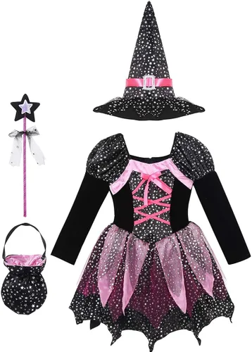 Vista 3 de ACSUSS Vestido tutú de princesa de cuento de hadas para niños, disfraz de Halloween, cosplay, vestido de bruja mística