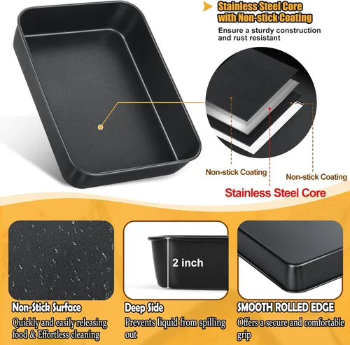 Vista 3 de TeamFar Sartén para lasaña, 9.4 x 7 x 2 pulgadas de acero inoxidable para hornear horneado profundo para horno tostador, sartén rectangular de Negro
