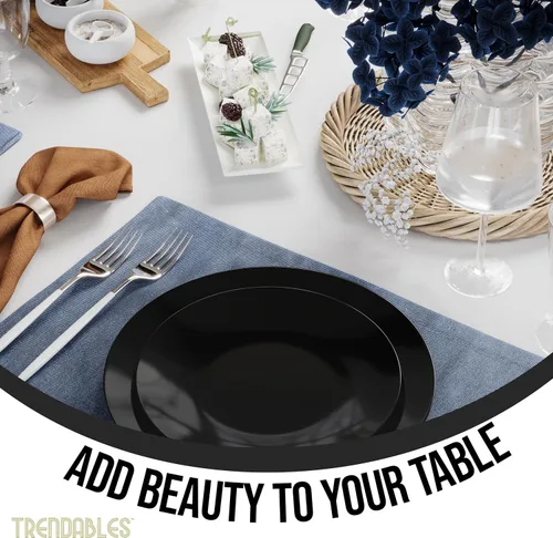 Vista 5 de Trendables Juego de vajilla de plástico, 40 platos desechables de plástico para fiesta, 20 invitados, platos de postre de 20 x 8 y 20 x 10 platos