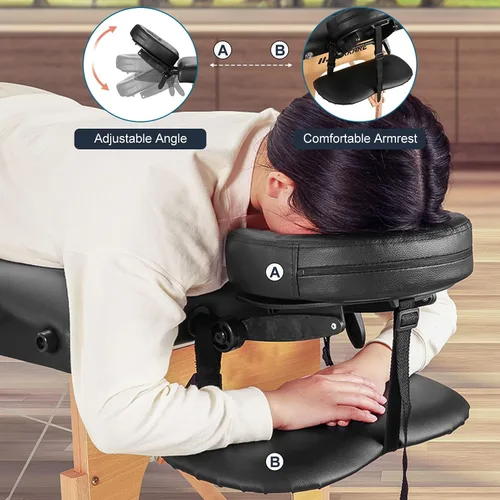 Vista 3 de CHRUN Mesa de Masaje Portátil de Madera Cama de Pestañas de 24" de Ancho Plegable para Belleza Spa Tatuaje con Reposacabezas de Altura Ajustable 35