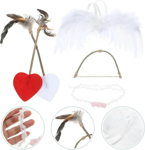 Vista 9 de ARTIBETTER Conjunto de disfraz de Cupido de ángel, mini juego de cupido de Cupido con lazo y flechas alas para la cabeza, conjunto de disfraz