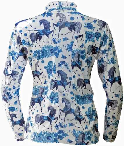 Vista 3 de Anni Lyn - Camisa de manga larga para mujer Caballos azules
