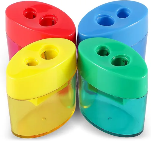 Vista 3 de KIDMEN Sacapuntas de 2 agujeros, de mano, paquete de 12 para niños