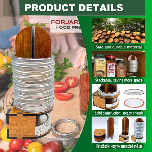 Vista 3 de Organizador de tapas de tarro de masón, almacenamiento de tapas de tarro de masón, soporte de tapa de conservas de madera para almacenar tapas