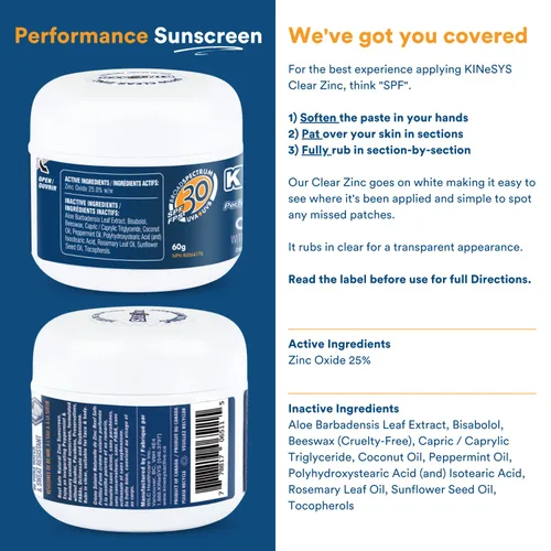 Vista 2 de KINeSYS Reef Safe Protector solar de óxido de zinc mineral natural, se frota transparente, SPF 30, protección UVAUVB de amplio espectro para cara