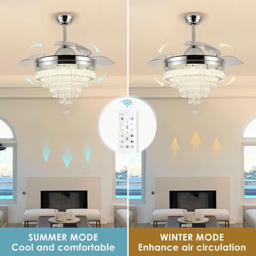 Vista 4 de FRIXCHUR Ventiladores de techo candelabro de 42 pulgadas, candelabros ventilador regulables, ventiladores de techo candelabro LED de cristal