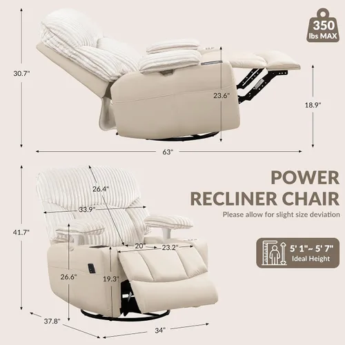 Vista 2 de SUNWAVE Power Nursery Rocking Chair with Adjust Armrest & Smart Cup Holder Beige