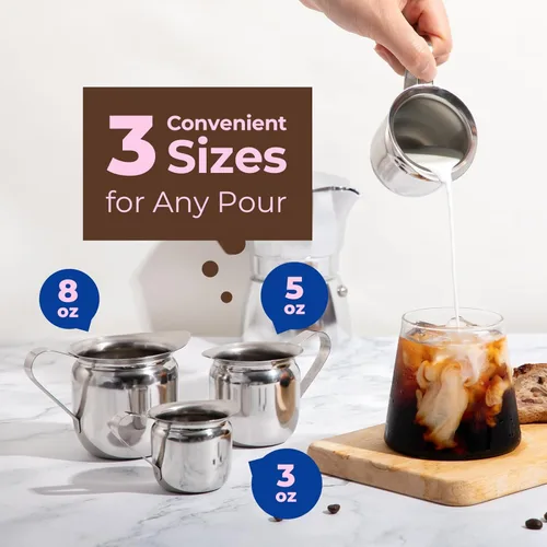 Vista 7 de Fit Meal Prep [Paquete de 6] Jarra de crema de 3 onzas, cremas de campana de acero inoxidable, mini recipiente para servir leche, crema de café