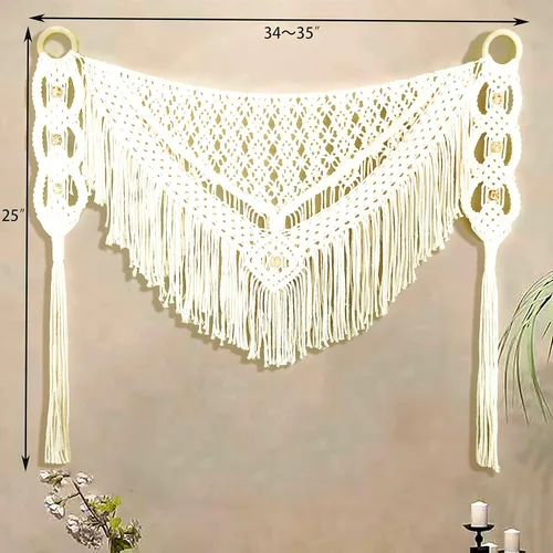 Vista 8 de kiido Cortina grande de macramé para colgar en la pared, cortina bohemia tejida con flecos, decoración de pared para el hogar, apartamento
