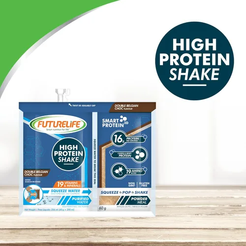 Vista 3 de Future Life Batido alto en proteínas 7.05 oz + 2.12 oz de doble batido Chocolate belga 1 paquete SmartProtein3D Caseína y proteína