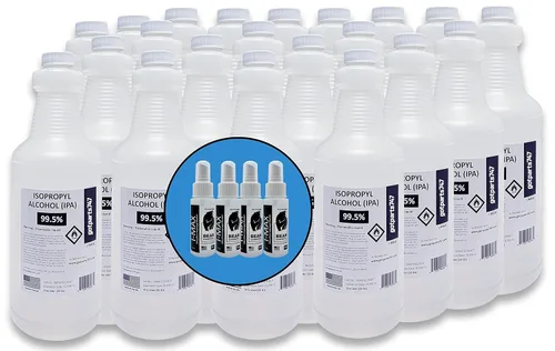 Alcohol isopropílico de grado USP de alta pureza 99.5% - 20 litros - más de 5 galones - Incluye cuatro botellas de aerosol de 2 onzas de grado USP